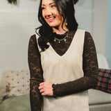 Textured Mock Neck Mesh Knit Top - Charcoal