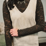 Textured Mock Neck Mesh Knit Top - Charcoal