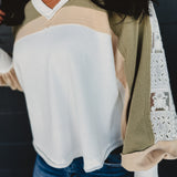 Color Block Lace Detail Top - Off White