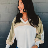 Color Block Lace Detail Top - Off White