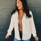 Corduroy & Plaid Reversible Shacket - Cream