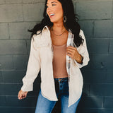 Corduroy & Plaid Reversible Shacket - Cream