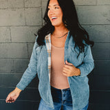 Corduroy & Plaid Reversible Shacket - Blue