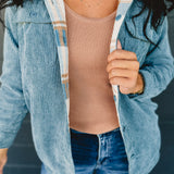 Corduroy & Plaid Reversible Shacket - Blue