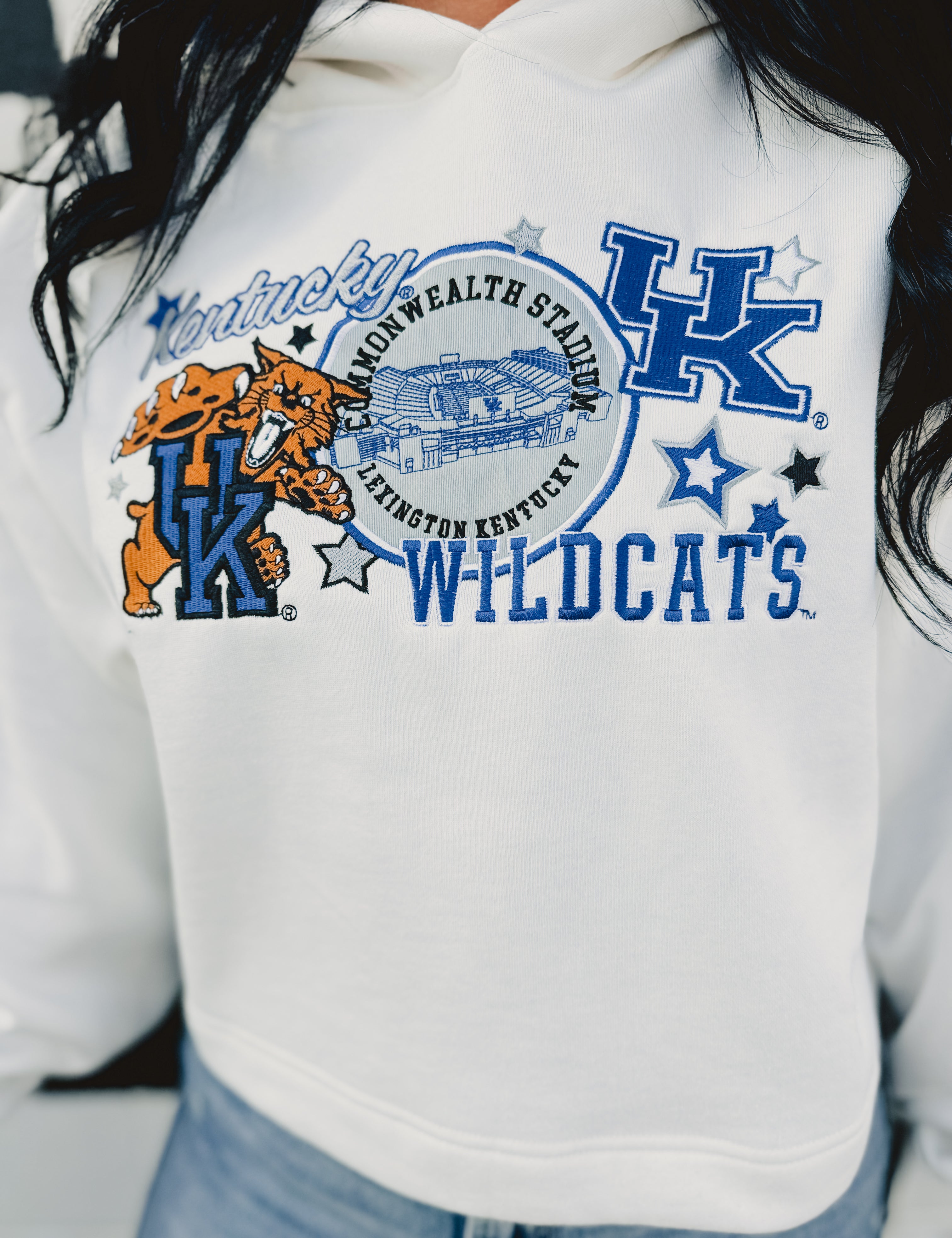 Kentucky Layered Patch Cropped Hoodie - White - Lace and Grace Boutique
