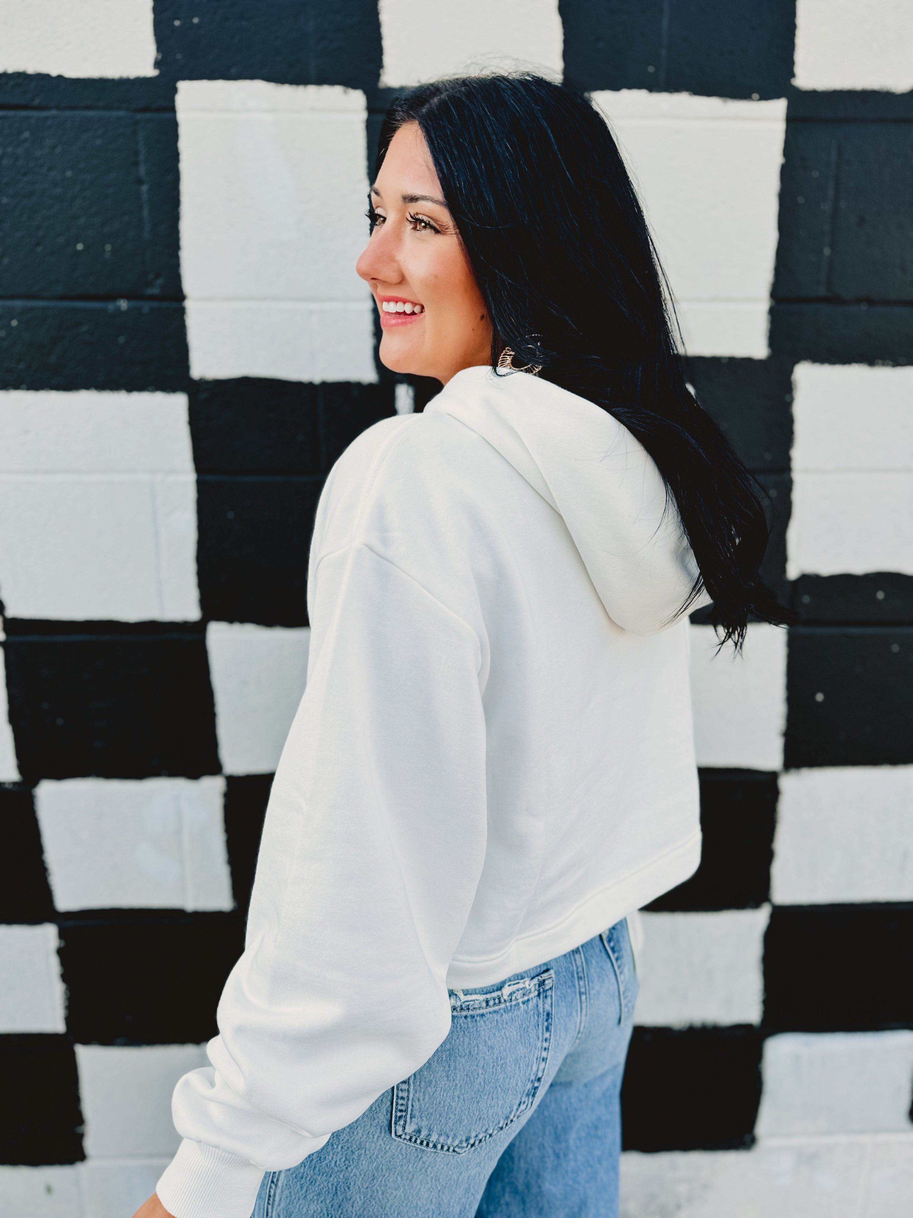 Kentucky Layered Patch Cropped Hoodie - White - Lace and Grace Boutique