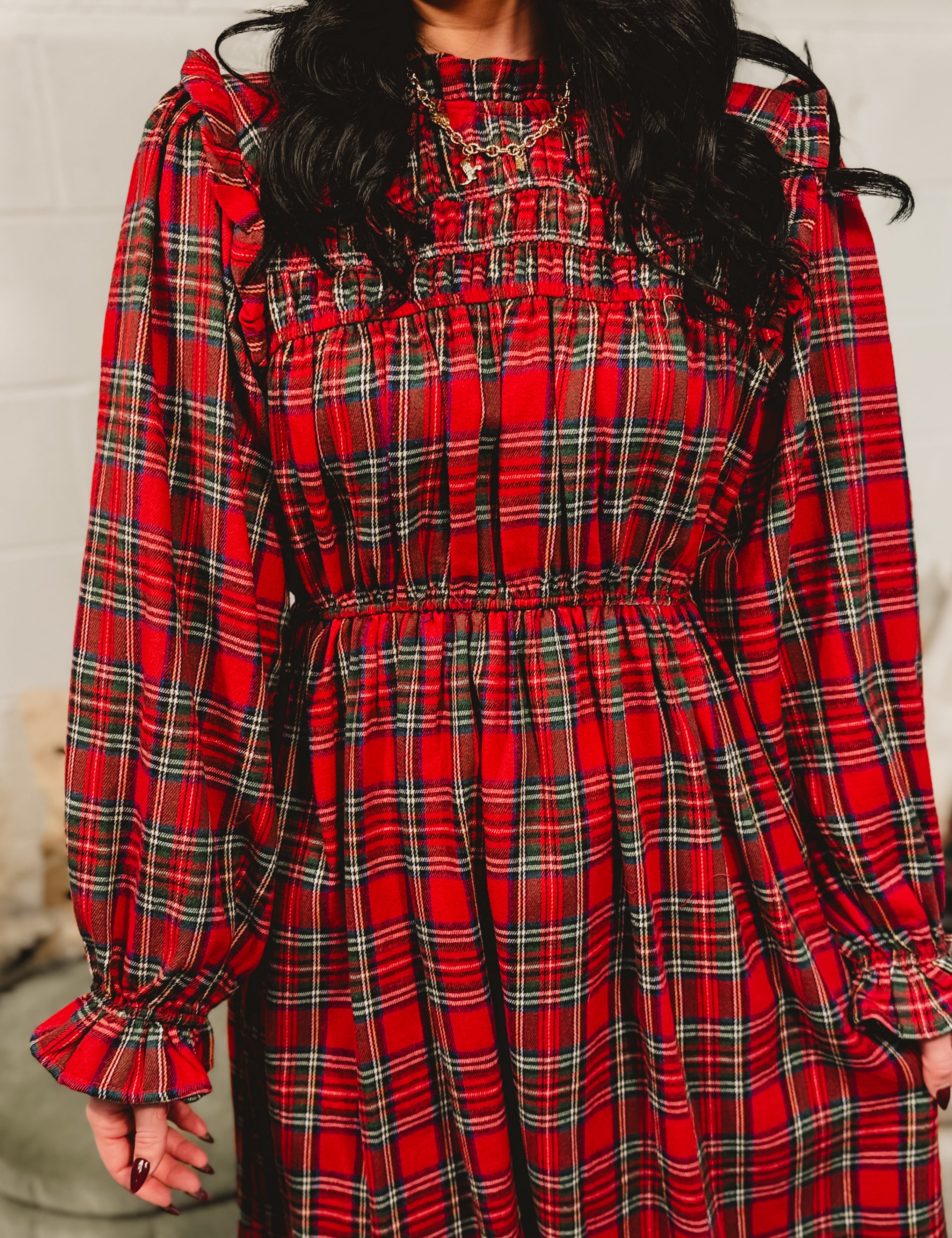 knee length dresses for ladies Festive Plaid Midi Dress (Gray/Red) Megoosta Fashion