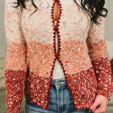 Melange Color Block Cardigan - Berry Multi