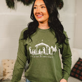 Nativity Scene Long Sleeve Graphic Tee - Olive