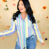 Multicolor Striped Button Up Shirt - Blue Multi