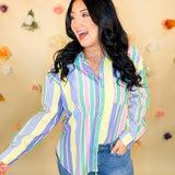 Multicolor Striped Button Up Shirt - Blue Multi