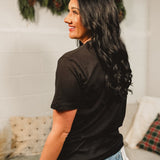 Glitter & Christmas Tree Bow Graphic Tee - Black