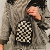 Checkered Crossbody Sling Bag - Black