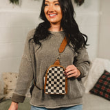 Checkered Crossbody Sling Bag - Camel