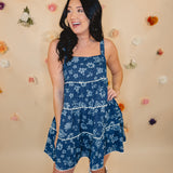 Floral Tiered Mini Dress - Dark Blue