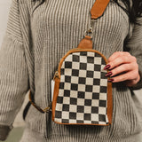 Checkered Crossbody Sling Bag - Camel