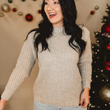 Hi-Low Long Sleeve Waffle Sweater - Heather Beige