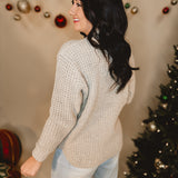 Hi-Low Long Sleeve Waffle Sweater - Heather Beige