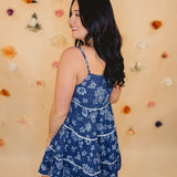 Floral Tiered Mini Dress - Dark Blue