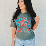 1776 Land of the Free Mineral Wash Graphic Tee - Stone Gray