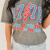 1776 Land of the Free Mineral Wash Graphic Tee - Stone Gray