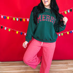 Merry Plaid Patch Contrast Stitch Sweatshirt - Hunter Green - Lace and Grace Boutique