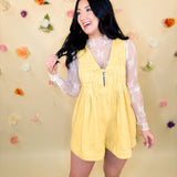 Nashville Nights Pleated Denim Romper - Yellow