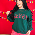 Merry Plaid Patch Contrast Stitch Sweatshirt - Hunter Green - Lace and Grace Boutique