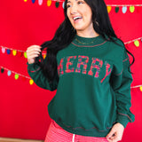 Merry Plaid Patch Contrast Stitch Sweatshirt - Hunter Green - Lace and Grace Boutique