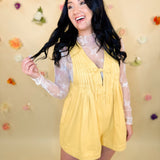 Nashville Nights Pleated Denim Romper - Yellow