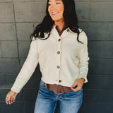 Exposed Seam Button Down Cardigan - Cream
