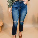 Rainey Distressed Cropped Mid Rise Jean - Dark Wash - Lace and Grace Boutique