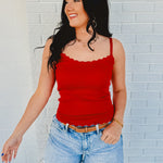 Scalloped Cami Top - Red - Lace and Grace Boutique