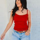 Scalloped Cami Top - Red - Lace and Grace Boutique