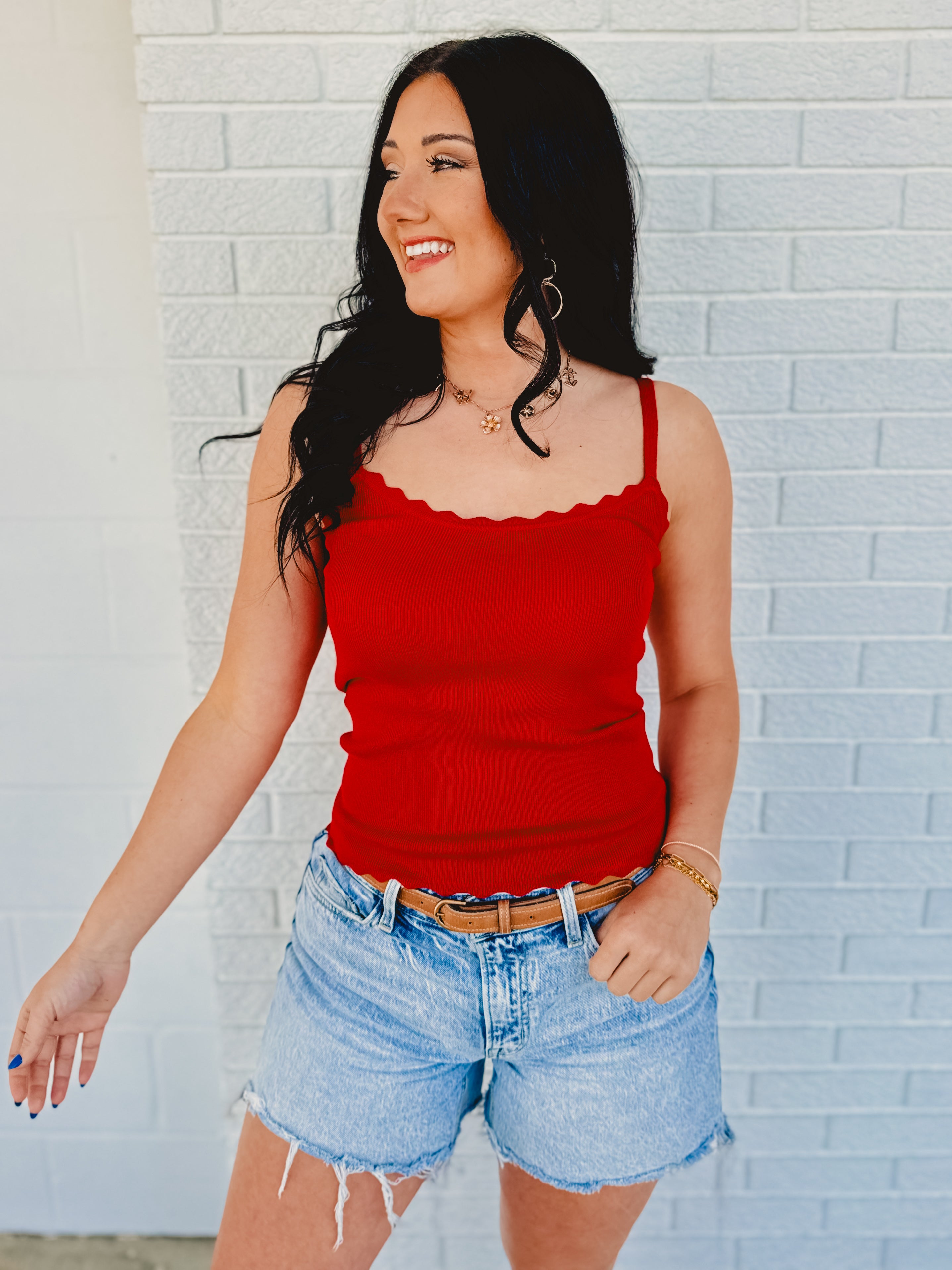 Scalloped Cami Top - Red - Lace and Grace Boutique