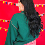 Merry Plaid Patch Contrast Stitch Sweatshirt - Hunter Green - Lace and Grace Boutique