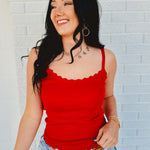 Scalloped Cami Top - Red - Lace and Grace Boutique