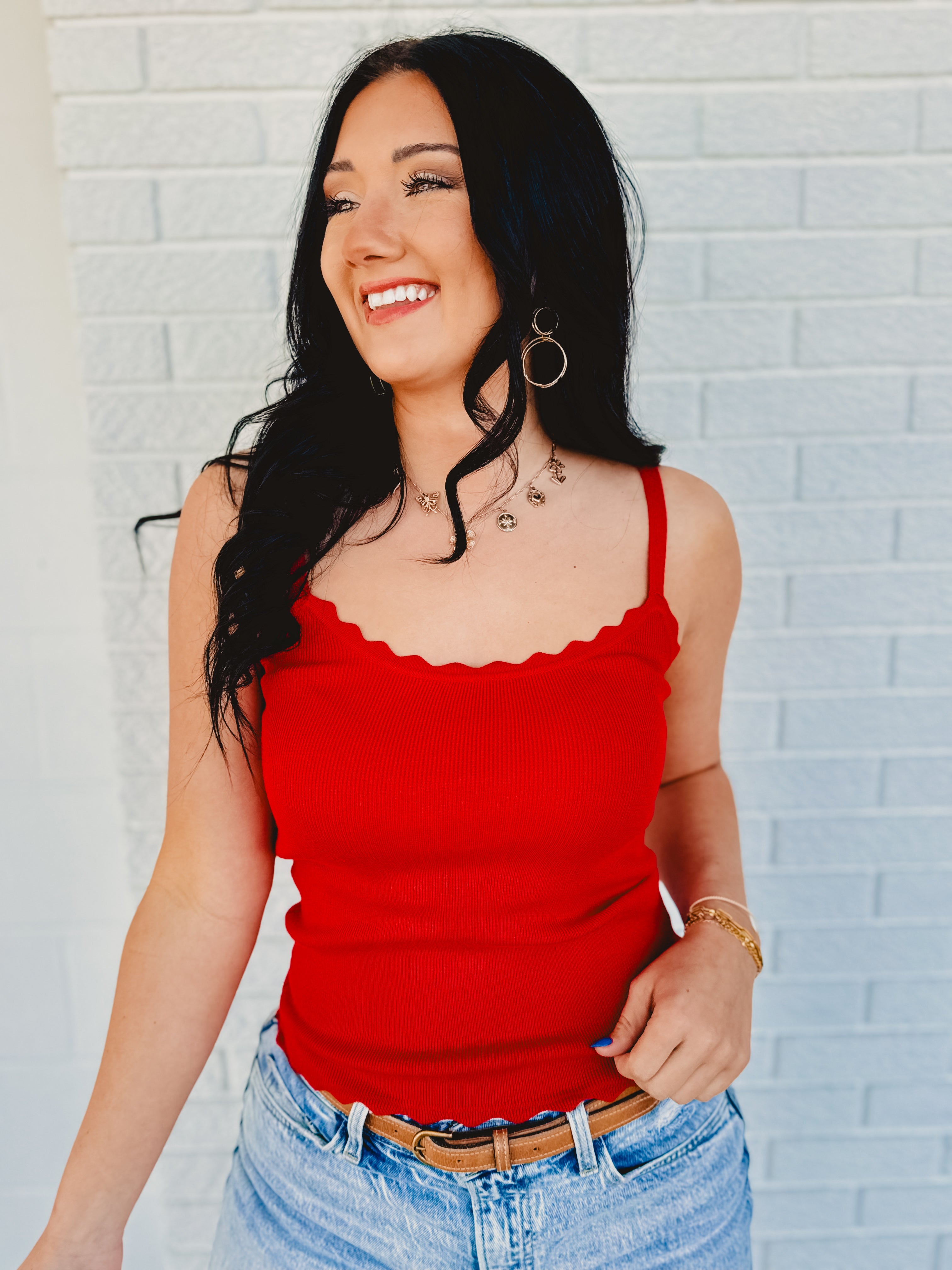 Scalloped Cami Top - Red - Lace and Grace Boutique