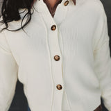 Exposed Seam Button Down Cardigan - Cream
