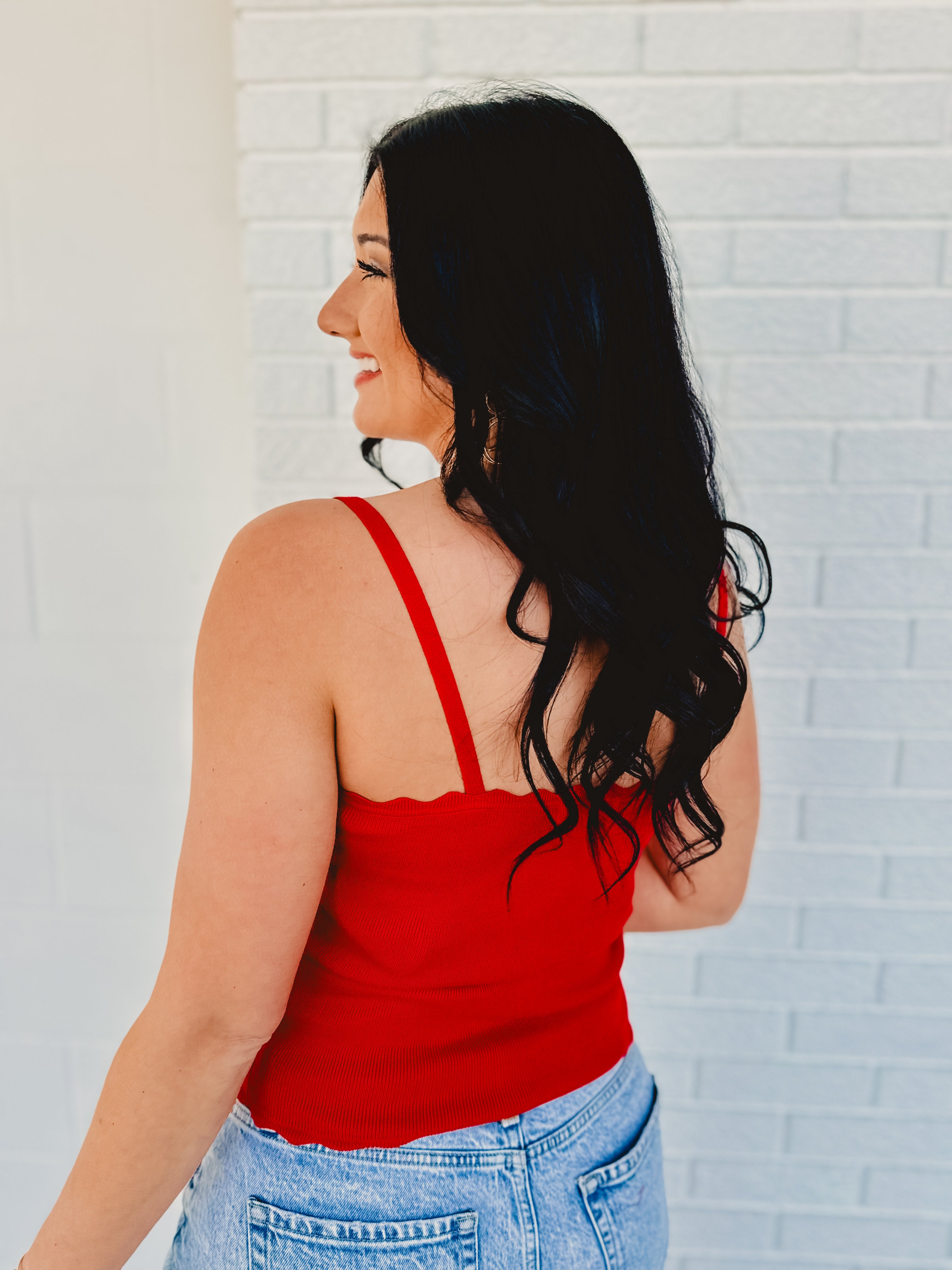 Scalloped Cami Top - Red - Lace and Grace Boutique