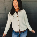 Exposed Seam Button Down Cardigan - Cream