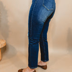 Rainey Distressed Cropped Mid Rise Jean - Dark Wash - Lace and Grace Boutique