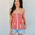 Striped Side Detail Tank - Red/ Ivory - Lace and Grace Boutique