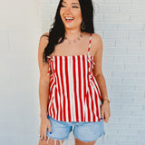 Striped Side Detail Tank - Red/ Ivory - Lace and Grace Boutique