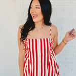 Striped Side Detail Tank - Red/ Ivory - Lace and Grace Boutique