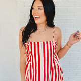 Striped Side Detail Tank - Red/ Ivory - Lace and Grace Boutique