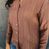 Line Pattern Collared Button Down Top - Brown