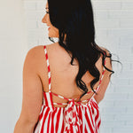 Striped Side Detail Tank - Red/ Ivory - Lace and Grace Boutique