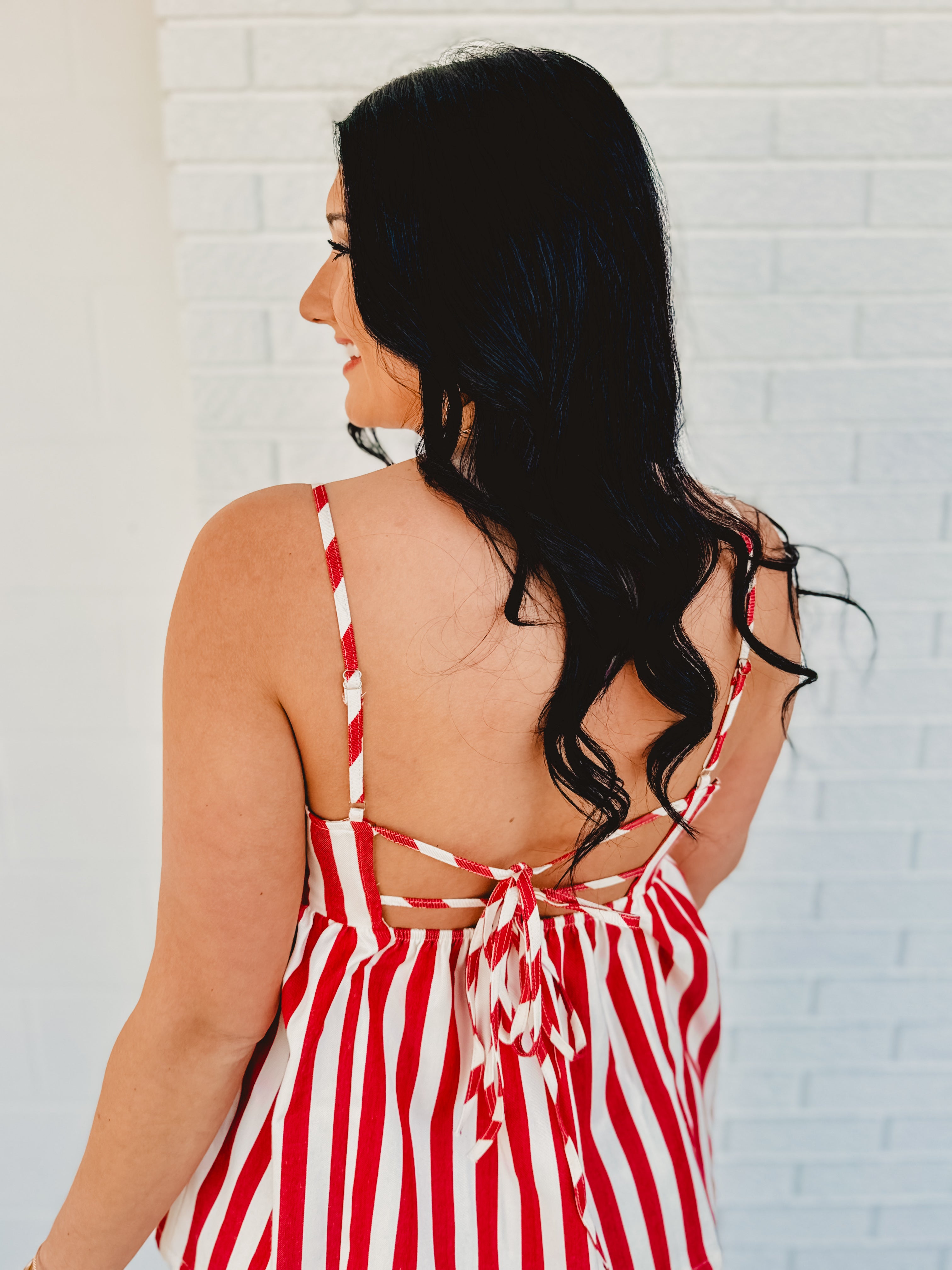 Striped Side Detail Tank - Red/ Ivory - Lace and Grace Boutique