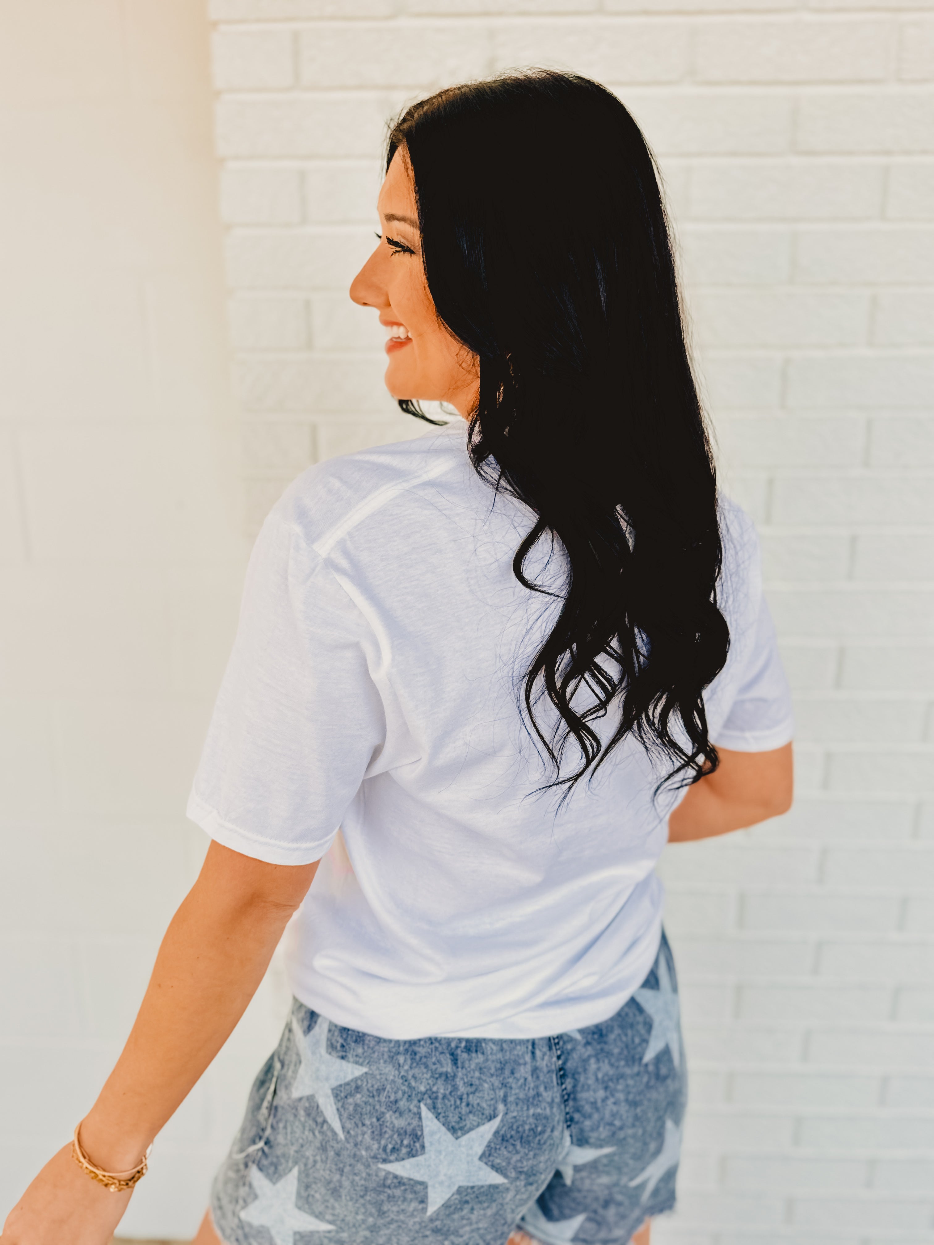 American Flag Hand Drawn Tee - White - Lace and Grace Boutique